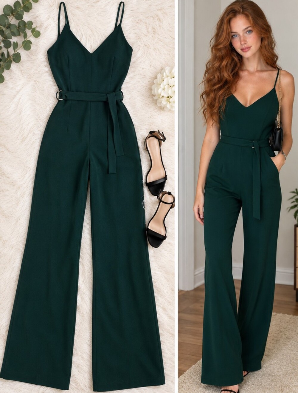 Artizia Babaton Green V-Neck Belted Jumpsuit Onesie Size 2 Spaghetti Strap